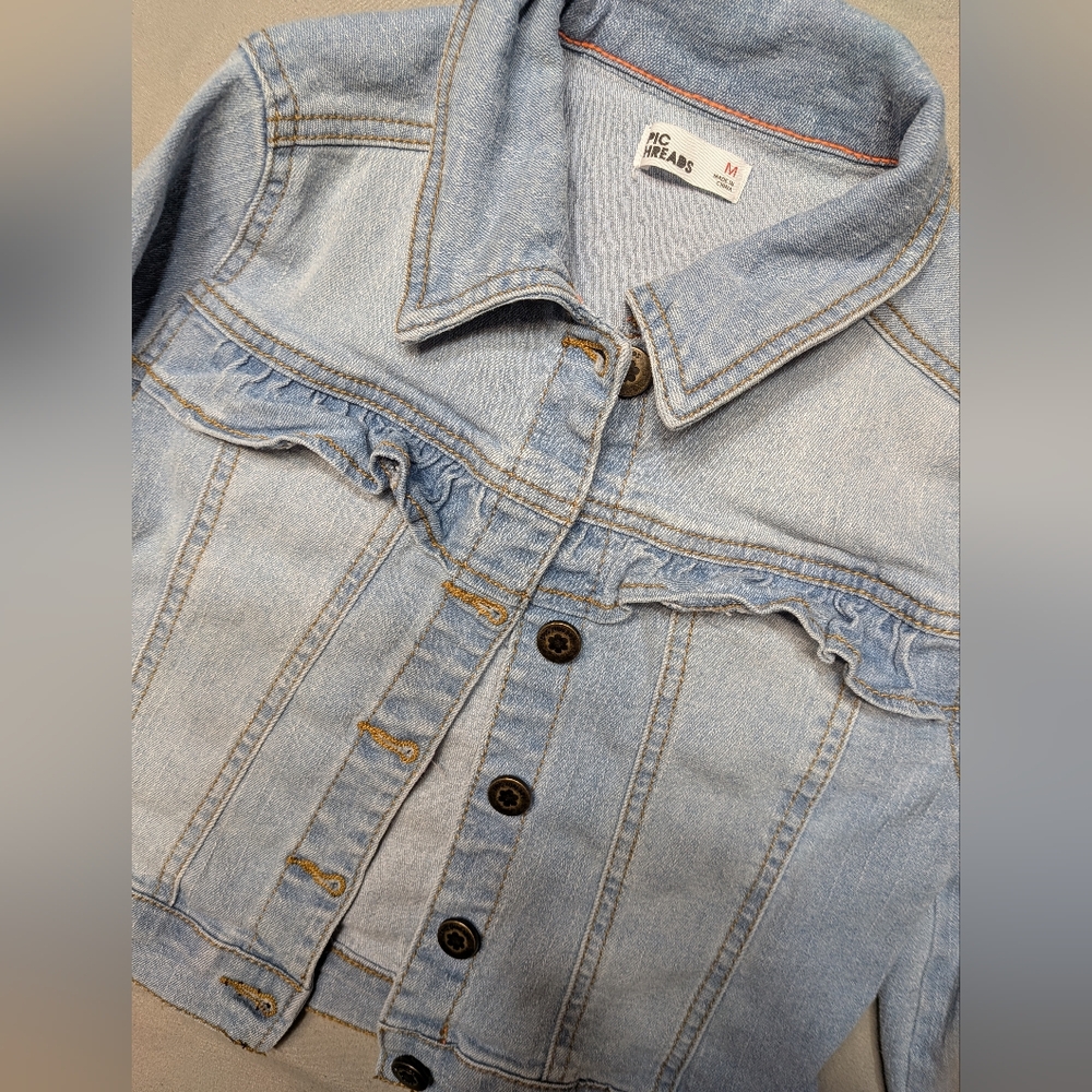 Epic Threads Light Blue Denim Girls Jacket with Ruffle Detail. Sz Med.